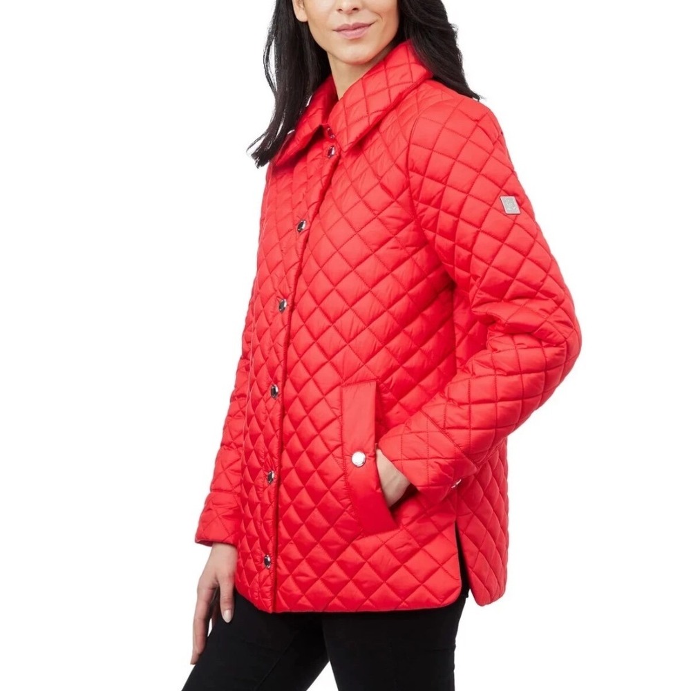 Anne‎ Klein Quilted Jacket Snap Front Red womens Size Small holidays NEW preppy